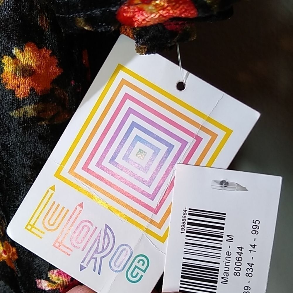Lularoe Maurine Velvet Ruffle Bell Sleeve Dress Md - Picture 4 of 7